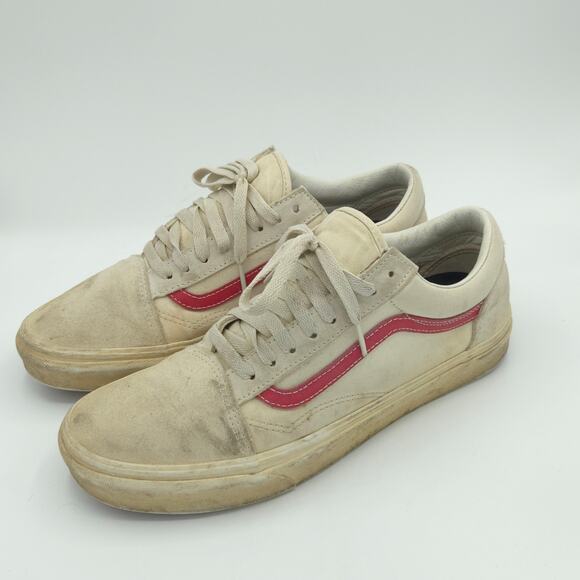 Fatigued Vans Old Skool Men\'s Size 9.5 Marshmallow White Racing Red Sneakers